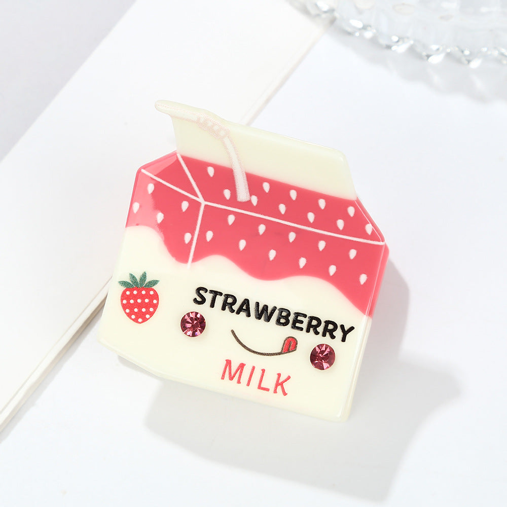 Medium Pink Strawberry Milk Box Hair Claw