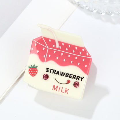 Medium Pink Strawberry Milk Box Hair Claw