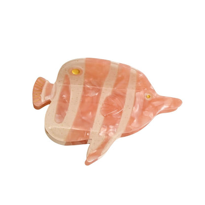 Medium Pink White Butterfly Fish Hair Claw