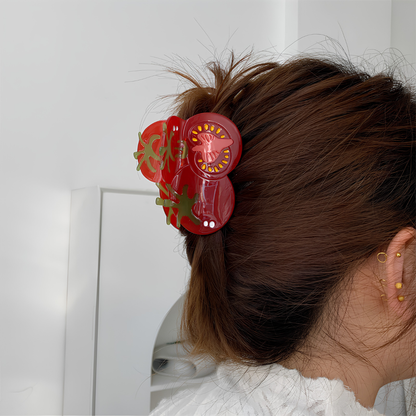 Medium Red Tomato Sliced Open Hair Claw