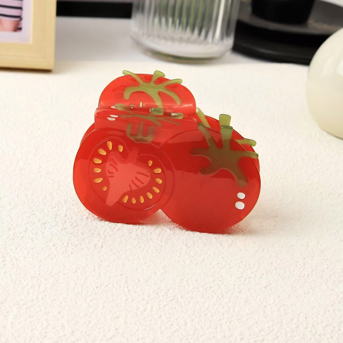 Medium Red Tomato Sliced Open Hair Claw