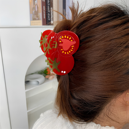 Medium Red Tomato Sliced Open Hair Claw