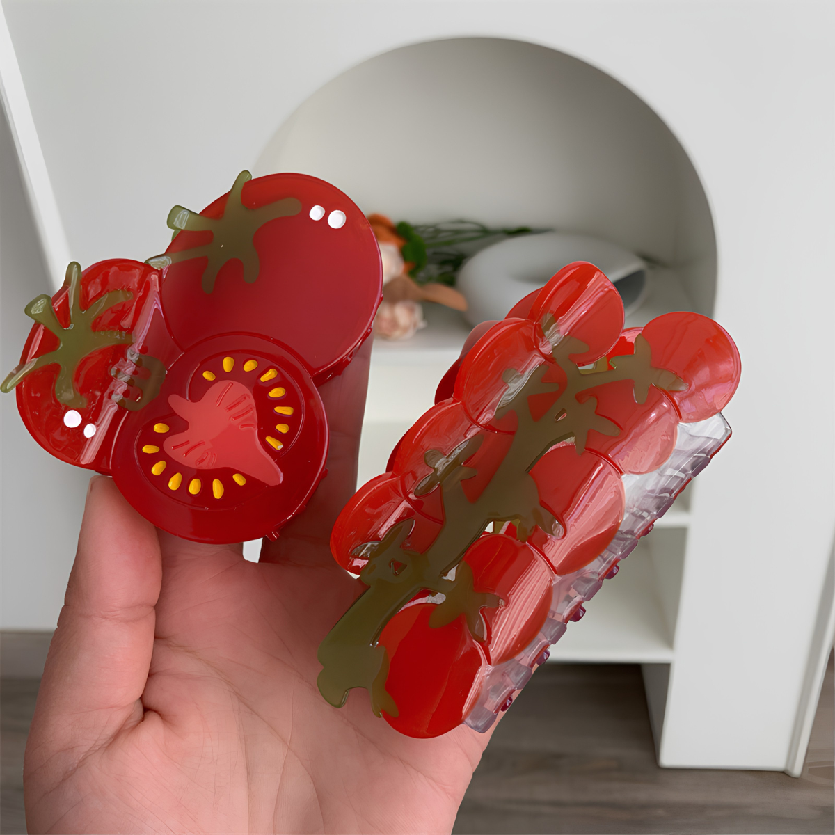 Medium Red Tomato Sliced Open Hair Claw