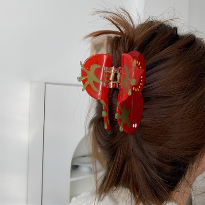 Medium Red Tomato Sliced Open Hair Claw