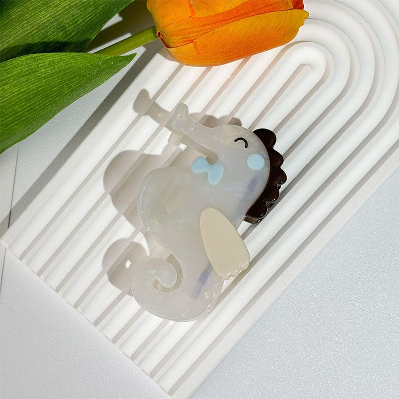 Medium White Seahorse Hair Claw