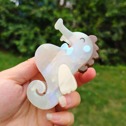 Medium White Seahorse Hair Claw
