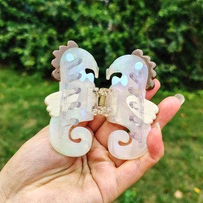Medium White Seahorse Hair Claw