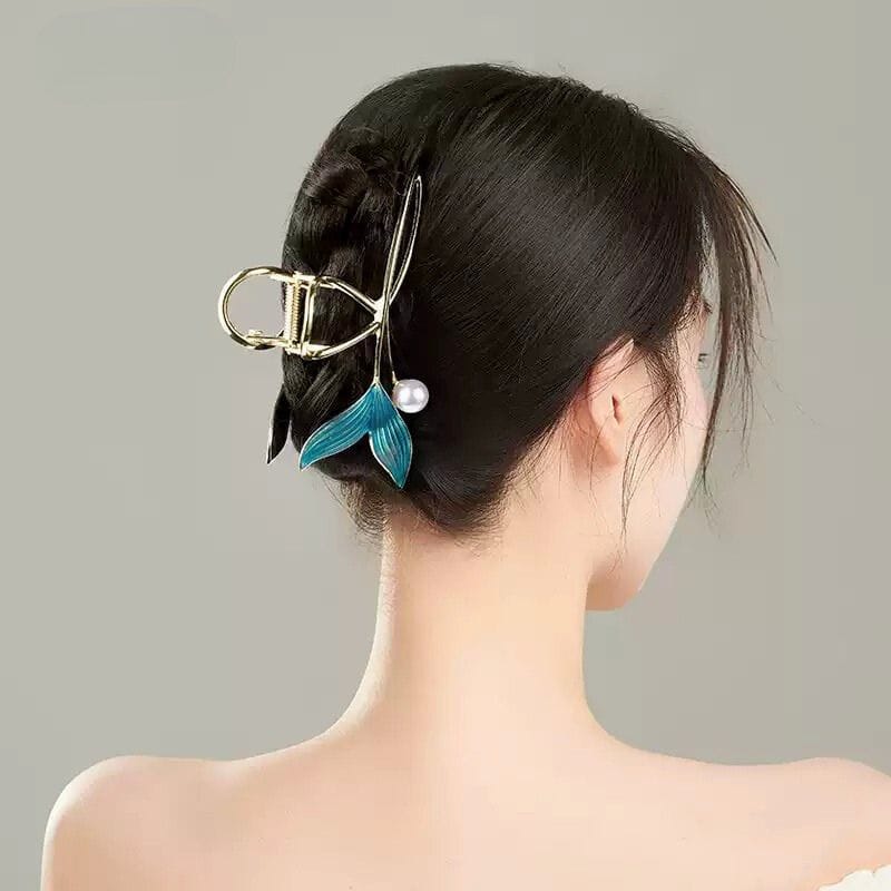 Pinces à cheveux Grande Sirène en Perles Bleues | NueShiny