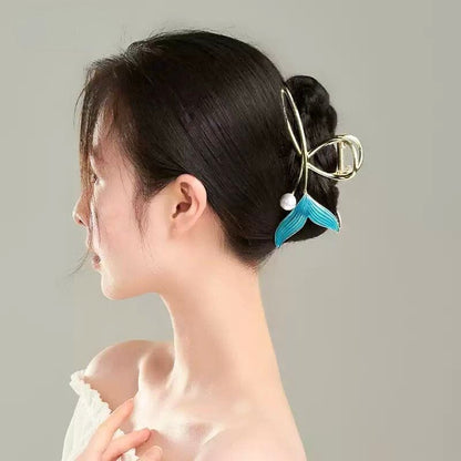 Pinces à cheveux Grande Sirène en Perles Bleues | NueShiny