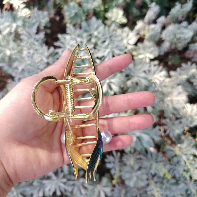 Pinces à cheveux Grande Sirène en Perles Bleues | NueShiny