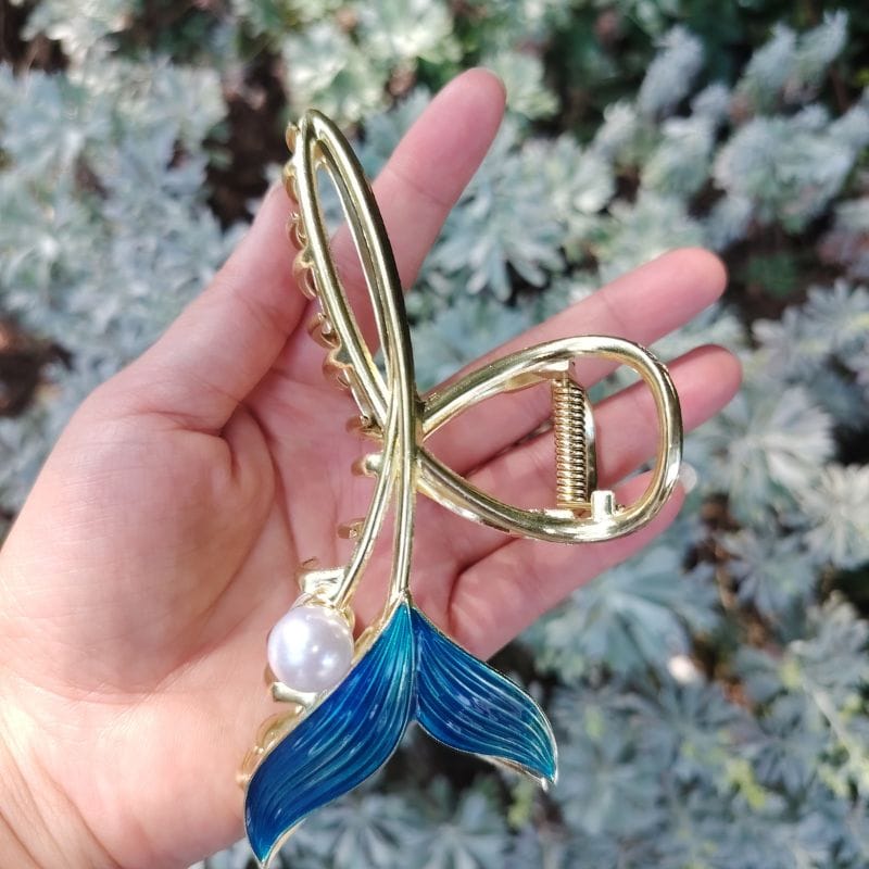 Pinces à cheveux Grande Sirène en Perles Bleues | NueShiny