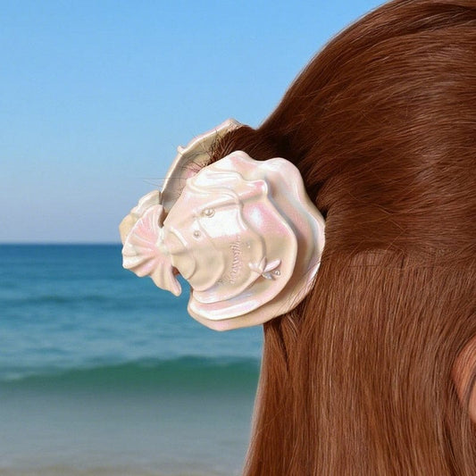 Large Mermaid Pearl White Creamy Clam Hair Claw