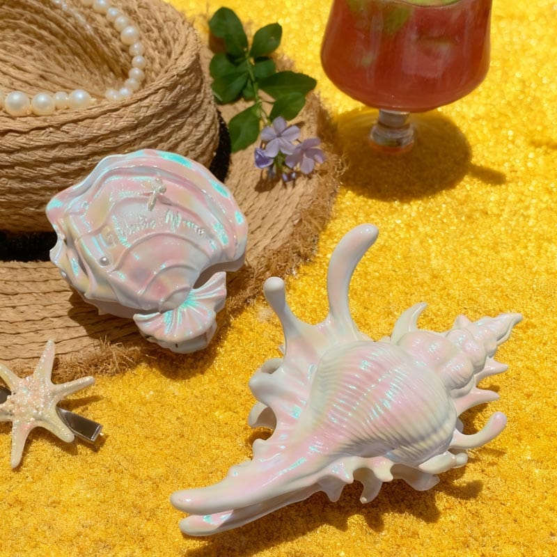 Large Mermaid Pearl White Creamy Clam Hair Claw