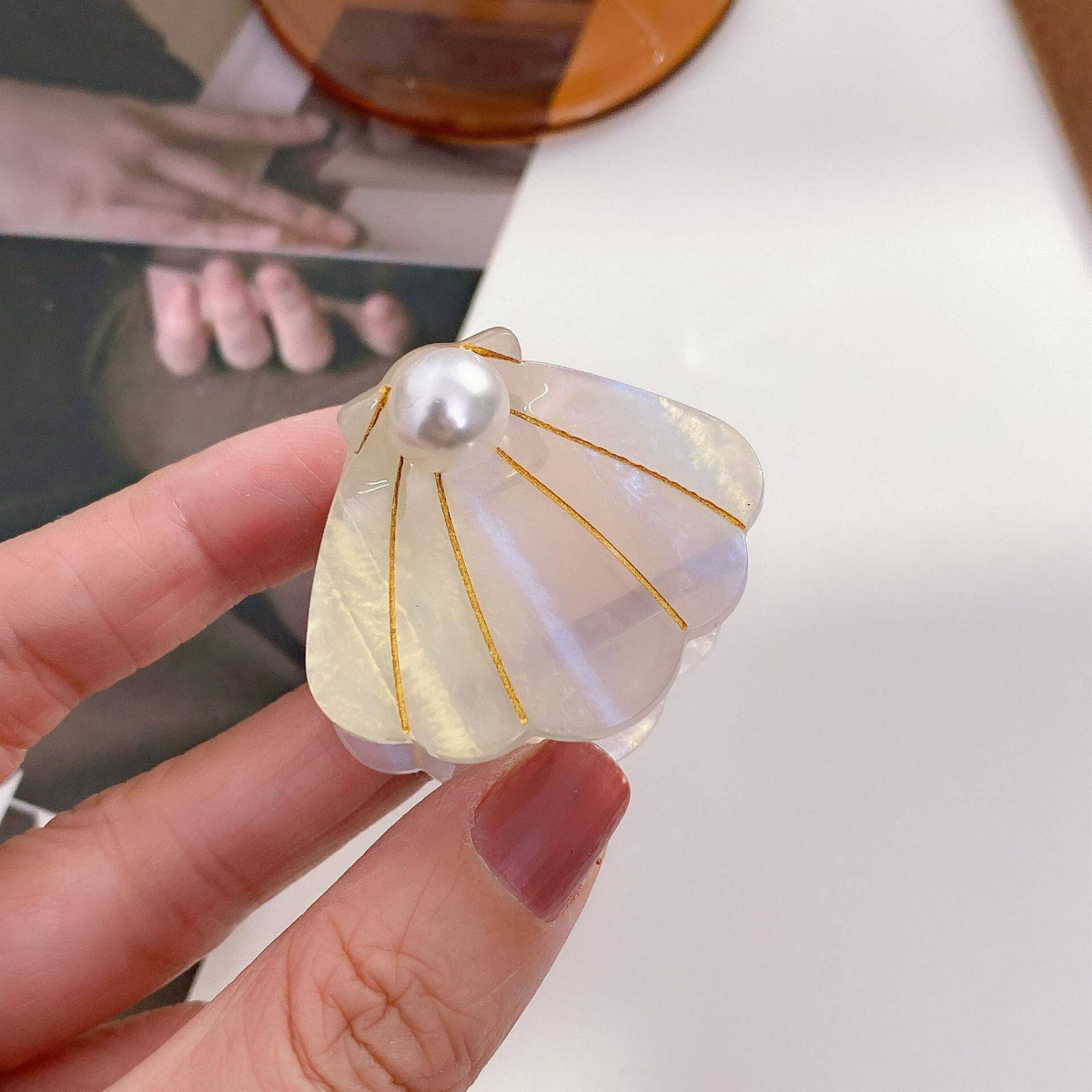 Mini Light Yellow Pearl Shell Hair Claw