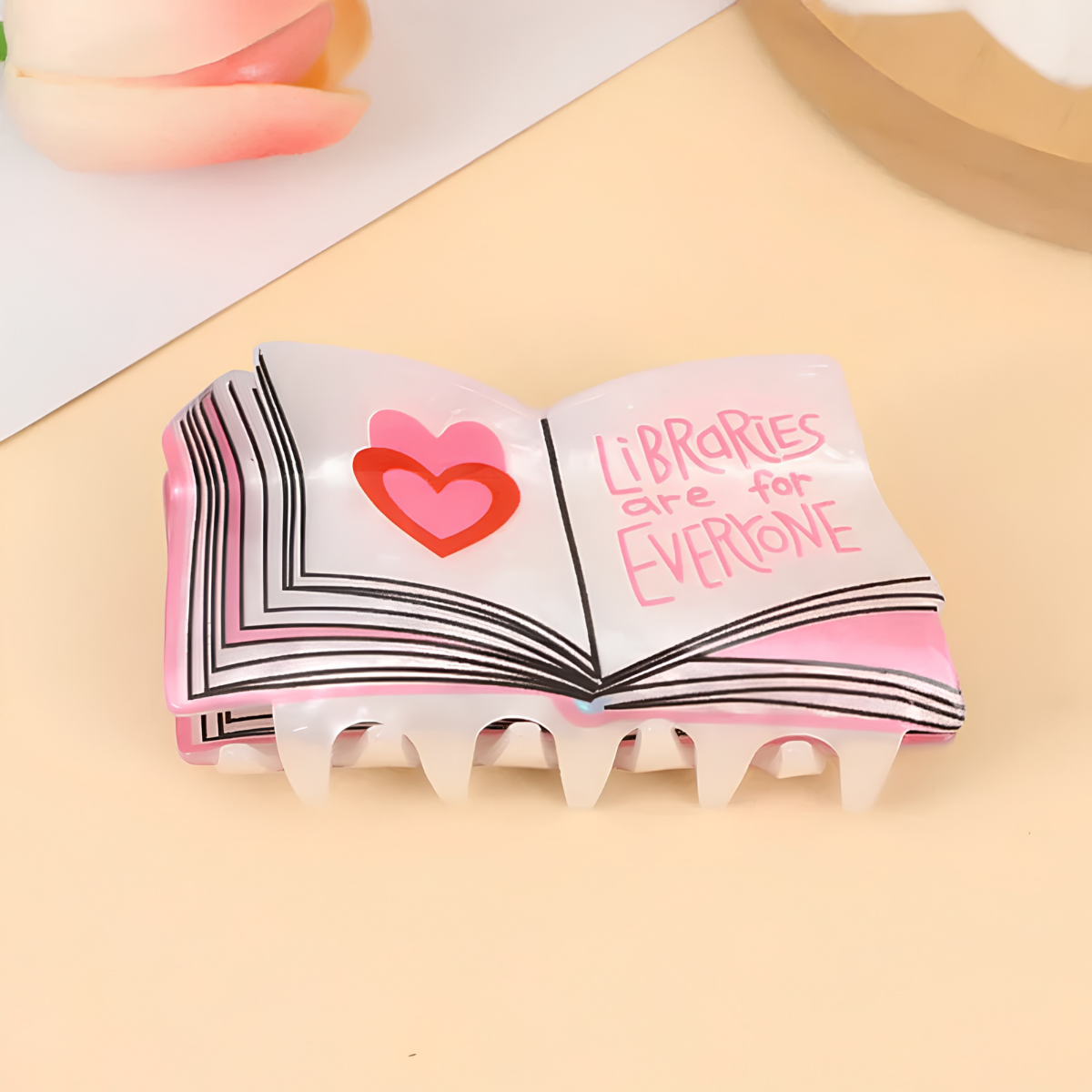 Mini Pink Heart Book Hair Claw