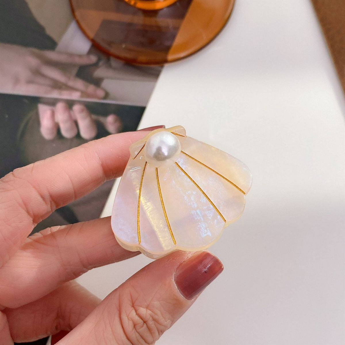 Mini Yellow Purple Pearl Shell Hair Claw