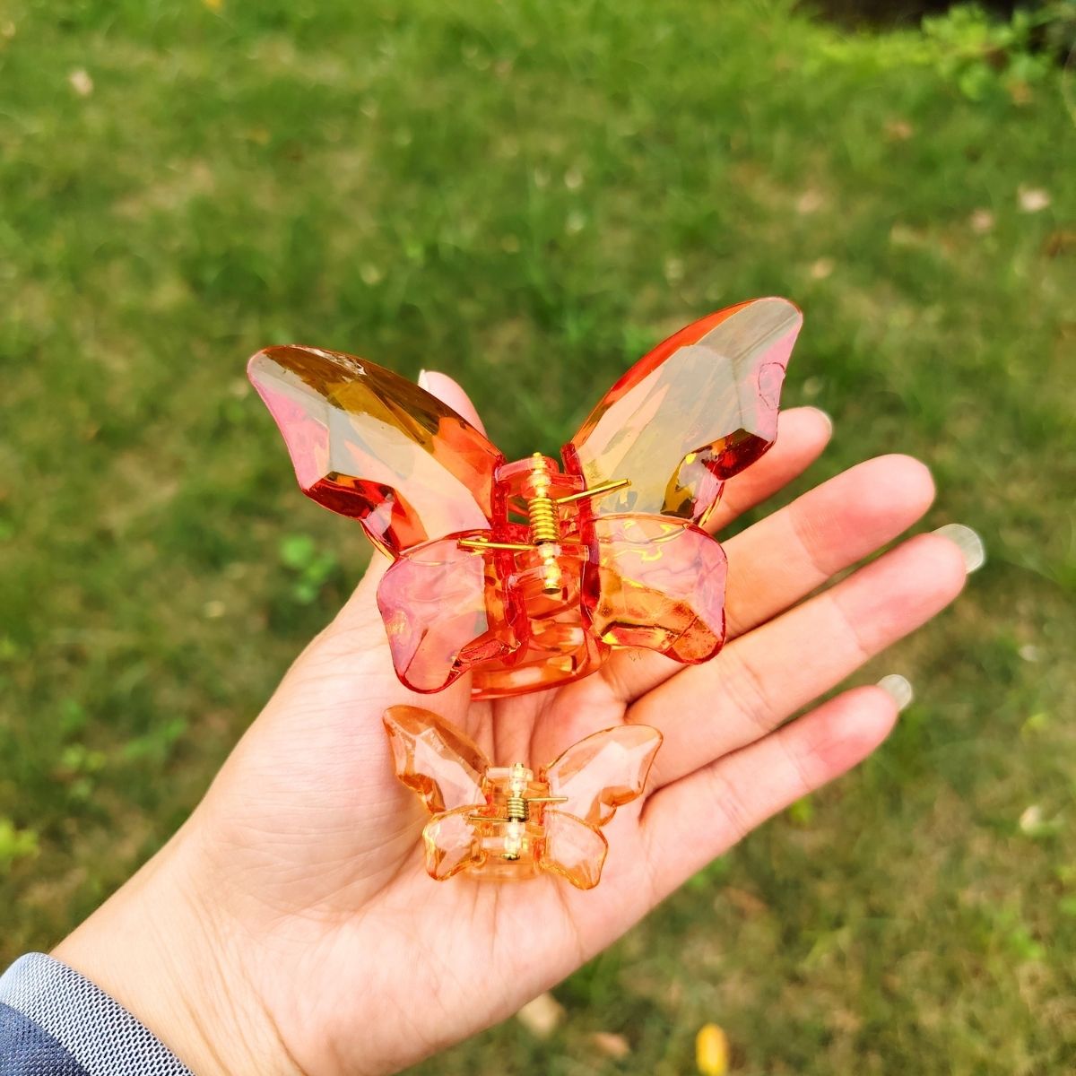 Transparent Diamond  Orange Mother & Baby Butterfly Hair Claw Clips Set