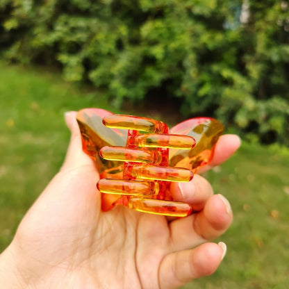 Transparent Diamond  Orange Mother & Baby Butterfly Hair Claw Clips Set