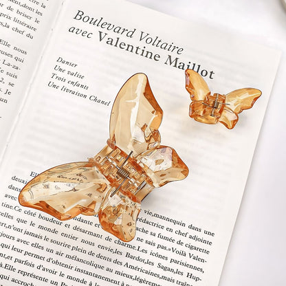 Transparent Diamond  Orange Mother & Baby Butterfly Hair Claw Clips Set