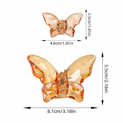 Transparent Diamond  Orange Mother & Baby Butterfly Hair Claw Clips Set