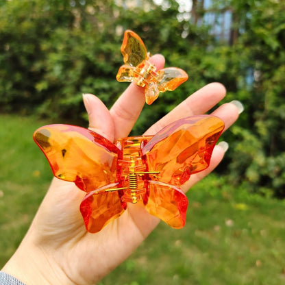 Transparent Diamond  Orange Mother & Baby Butterfly Hair Claw Clips Set