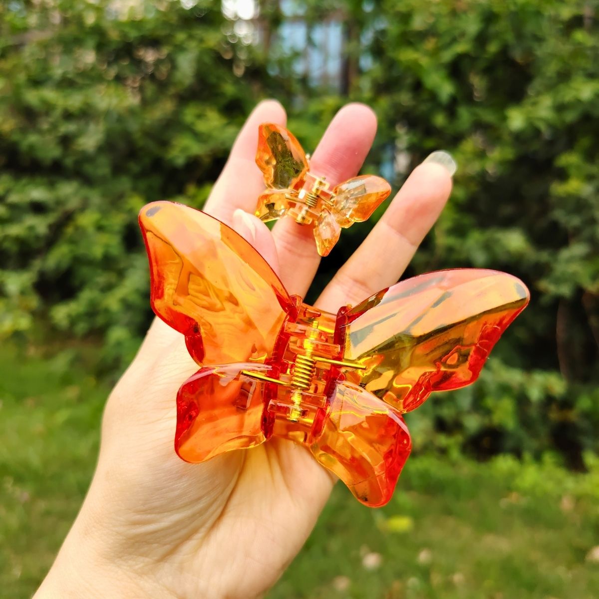 Transparent Diamond  Orange Mother & Baby Butterfly Hair Claw Clips Set