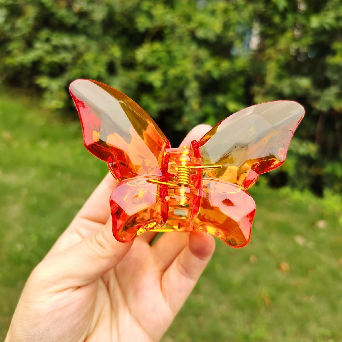 Transparent Diamond  Orange Mother & Baby Butterfly Hair Claw Clips Set