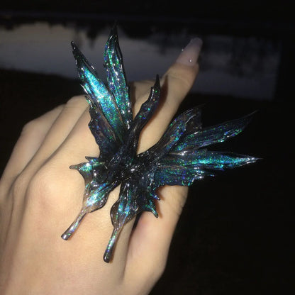 Original 3D Butterfly Resin Adjustable Ring – Handmade Statement Jewelry