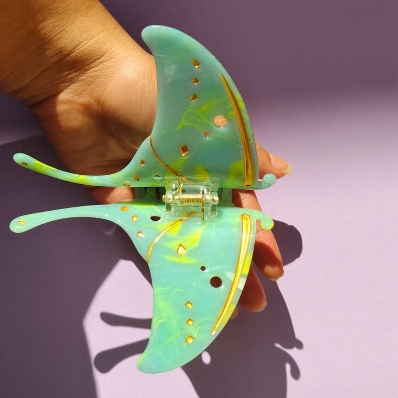 Dreamy Large Mint Mambo Flutter Moth Hair Claw