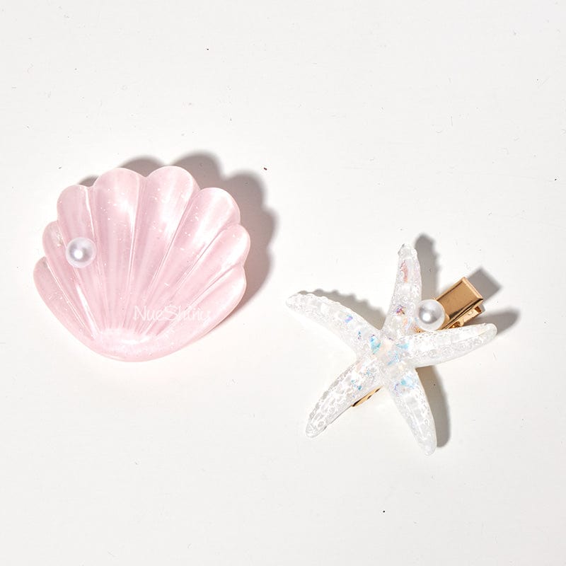 Mini Pink Shell Pearl Starfish Hair Clip Set丨NueShiny - Fhunks