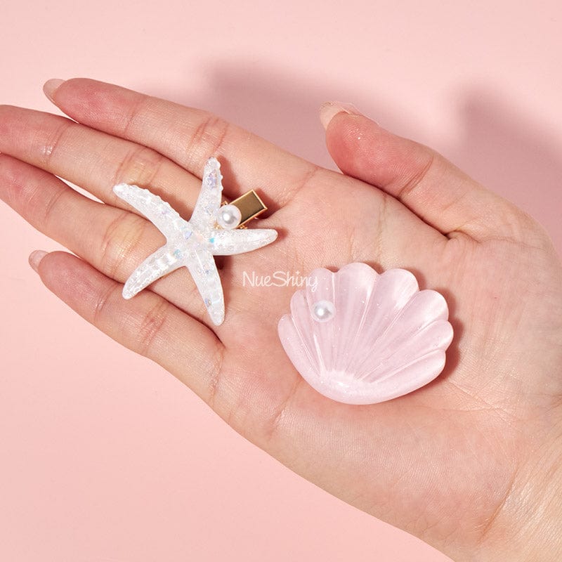 Mini Pink Shell Pearl Starfish Hair Clip Set丨NueShiny - Fhunks