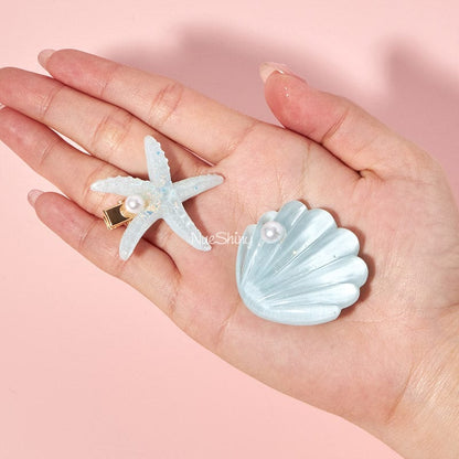 Mini Blue Shell Pearl Starfish Hair Clip Set丨NueShiny - Fhunks