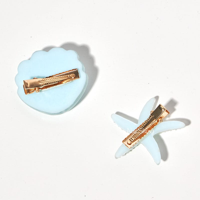 Mini Blue Shell Pearl Starfish Hair Clip Set丨NueShiny - Fhunks