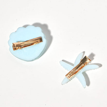 Mini Blue Shell Pearl Starfish Hair Clip Set丨NueShiny - Fhunks