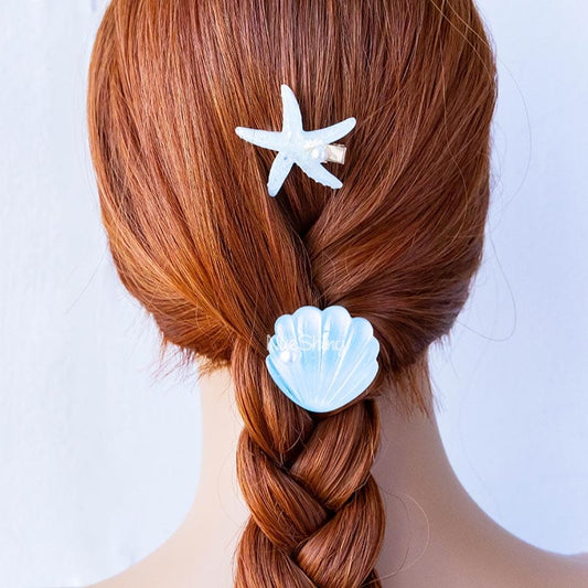 Mini Blue Shell Pearl Starfish Hair Clip Set丨NueShiny - Fhunks