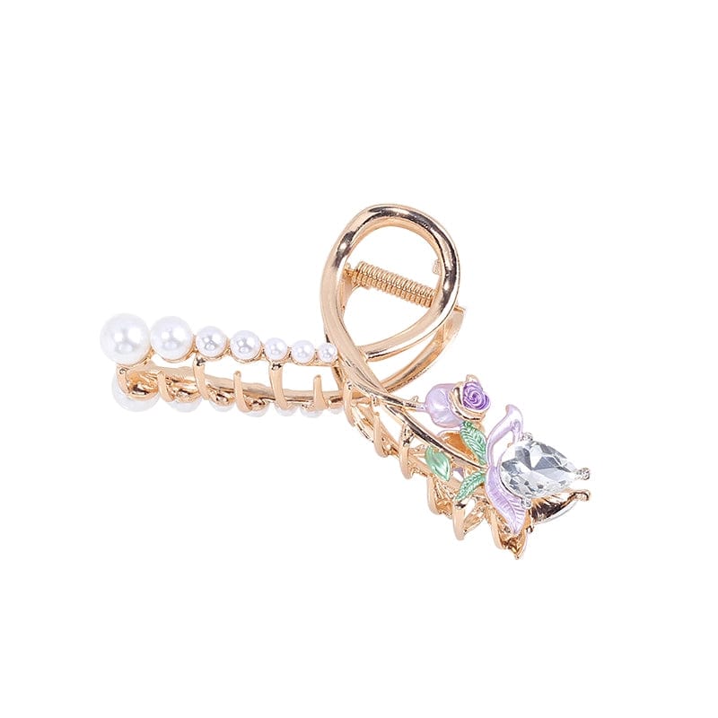 Pearl and Sparkling Purple Rose Hair Claw丨Lemonschunks