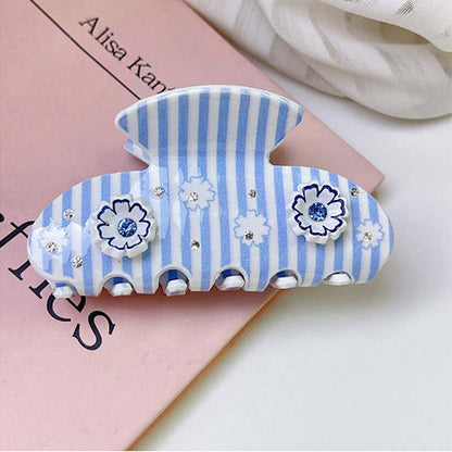 Medium Blue Stripe Petal Hair Claw