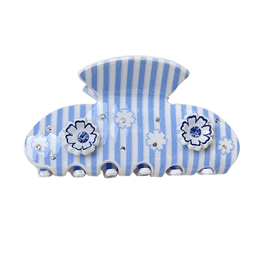 Medium Blue Stripe Petal Hair Claw