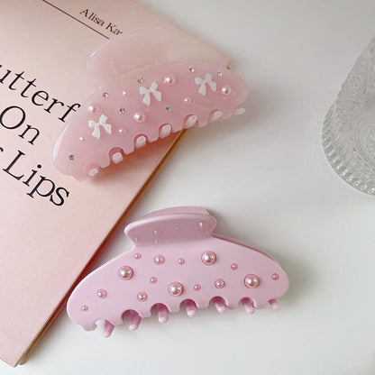 Large Pink Pearl Bow Tie Hair Claw