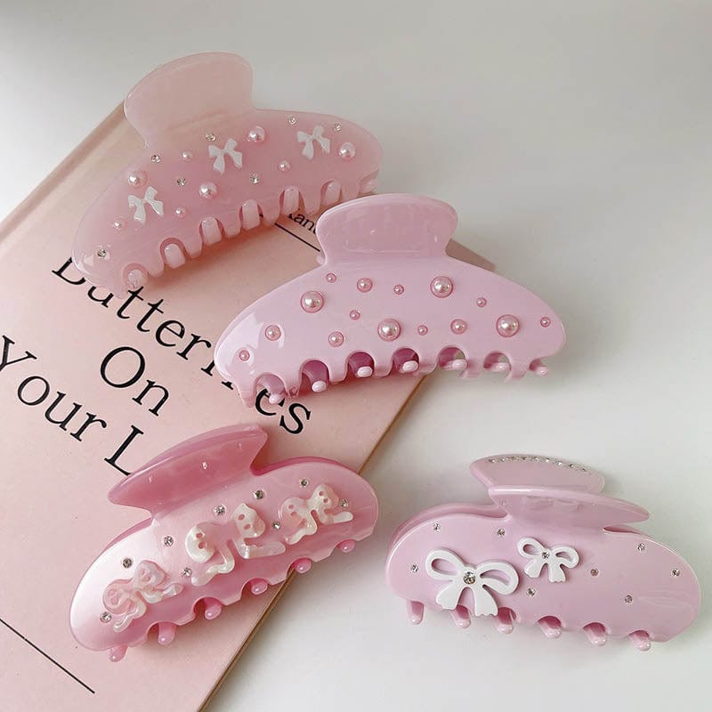 Large Pink Pearl Bow Tie Hair Claw