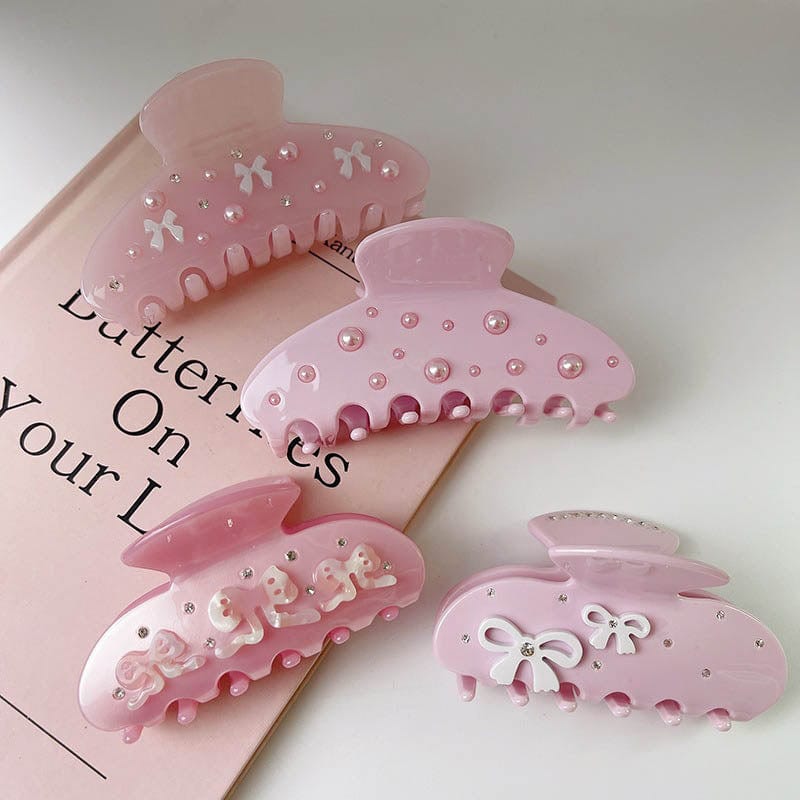 Large Light Pink Bow Tie Hair Claw