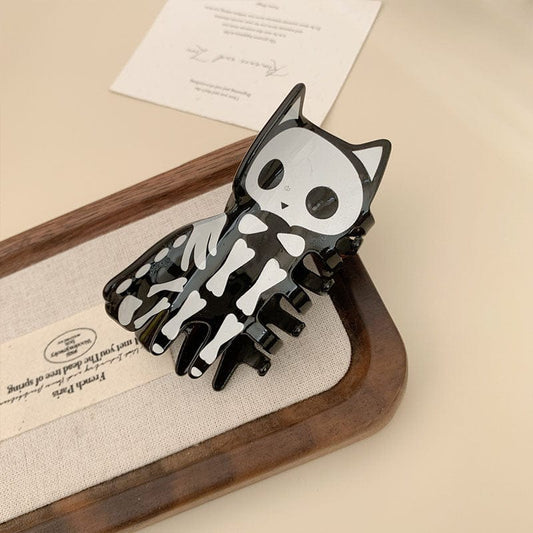 Medium Black Kitten Skull Hair Claw