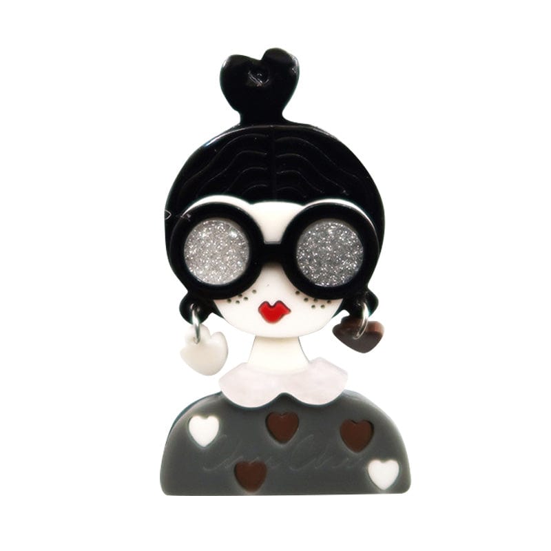 Grey Sweet bun girl brooch