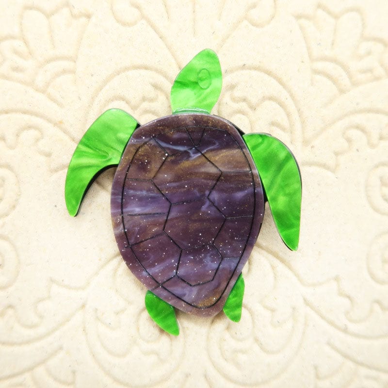 Fluorescent green turtle brooch