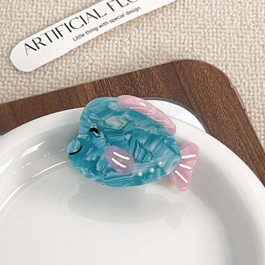 Small  Pink and Blue Smiling Little Fish Hair Claw