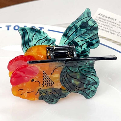 Medium  Multi-Colored Dark Green Tail Goldfish Hair Claw