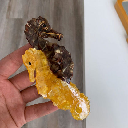 Large  Yellow coffee double seahorse Hair Claw