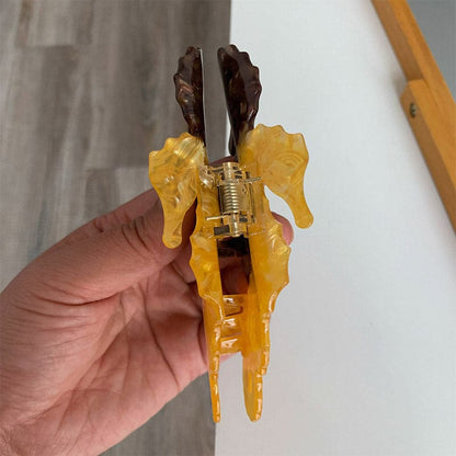 Large  Yellow coffee double seahorse Hair Claw