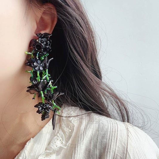 Exaggerated Flower Earrings Black