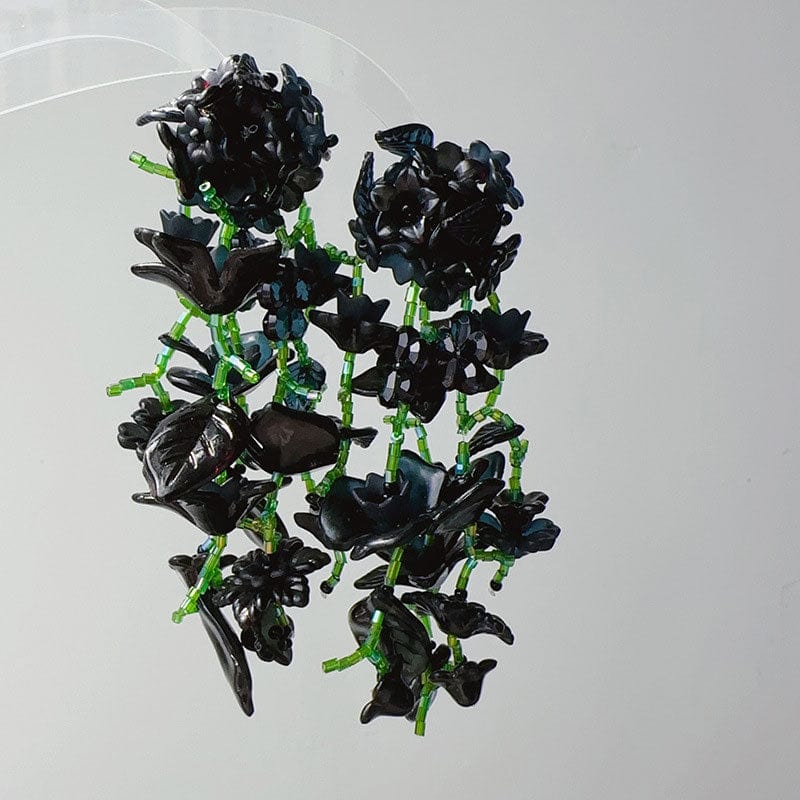 Exaggerated Flower Earrings Black
